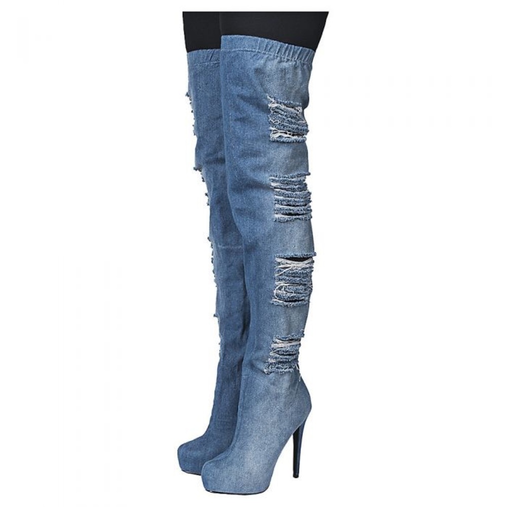 Over The Knee High Malina/Dark Blue Denim Boots